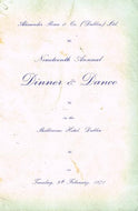 Alexander Sloan and Co (Dublin) Ltd: Nineteenth Annual Dinner and Dance programme, Shelbourne Hotel Dublin, 9 February 1971