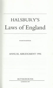 Halsbury's Laws of England 1996 Annual Abridgement