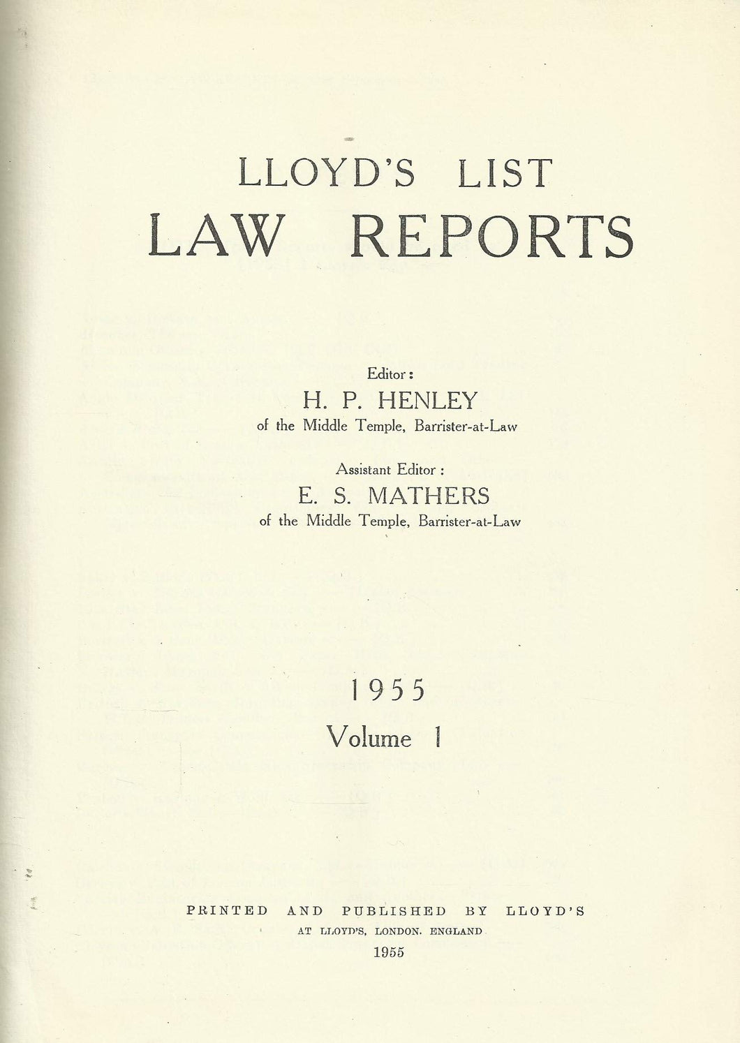 Lloyd's List Law Reports - 1955 Volume 1