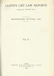 Lloyd's List Law Reports - Volume V (Volume 5), Michaelmas Sittings, 1920